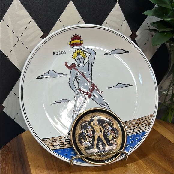 Greek Handmade Decorative Plates – Dakas Rhodes & Manousakis Colossus Set of 2 - Picture 4 of 15
